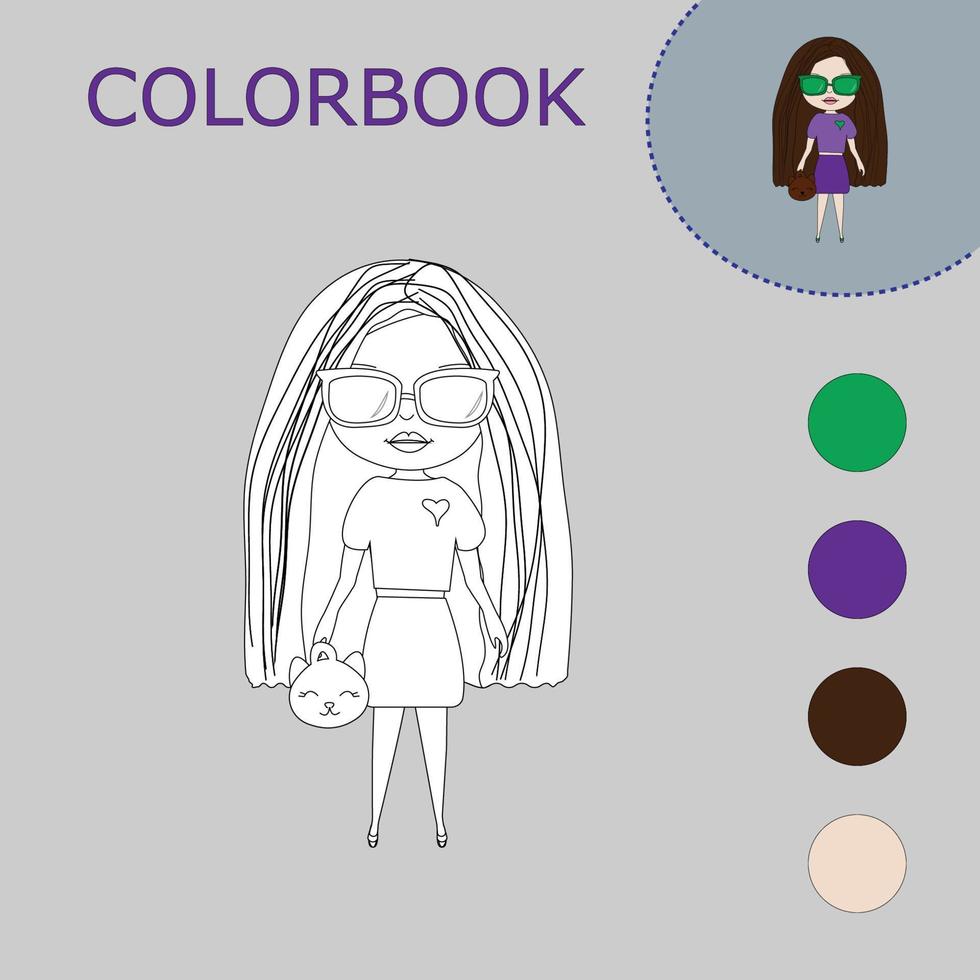 libro para colorear de una niña. juegos creativos educativos para niños en edad preescolar vector