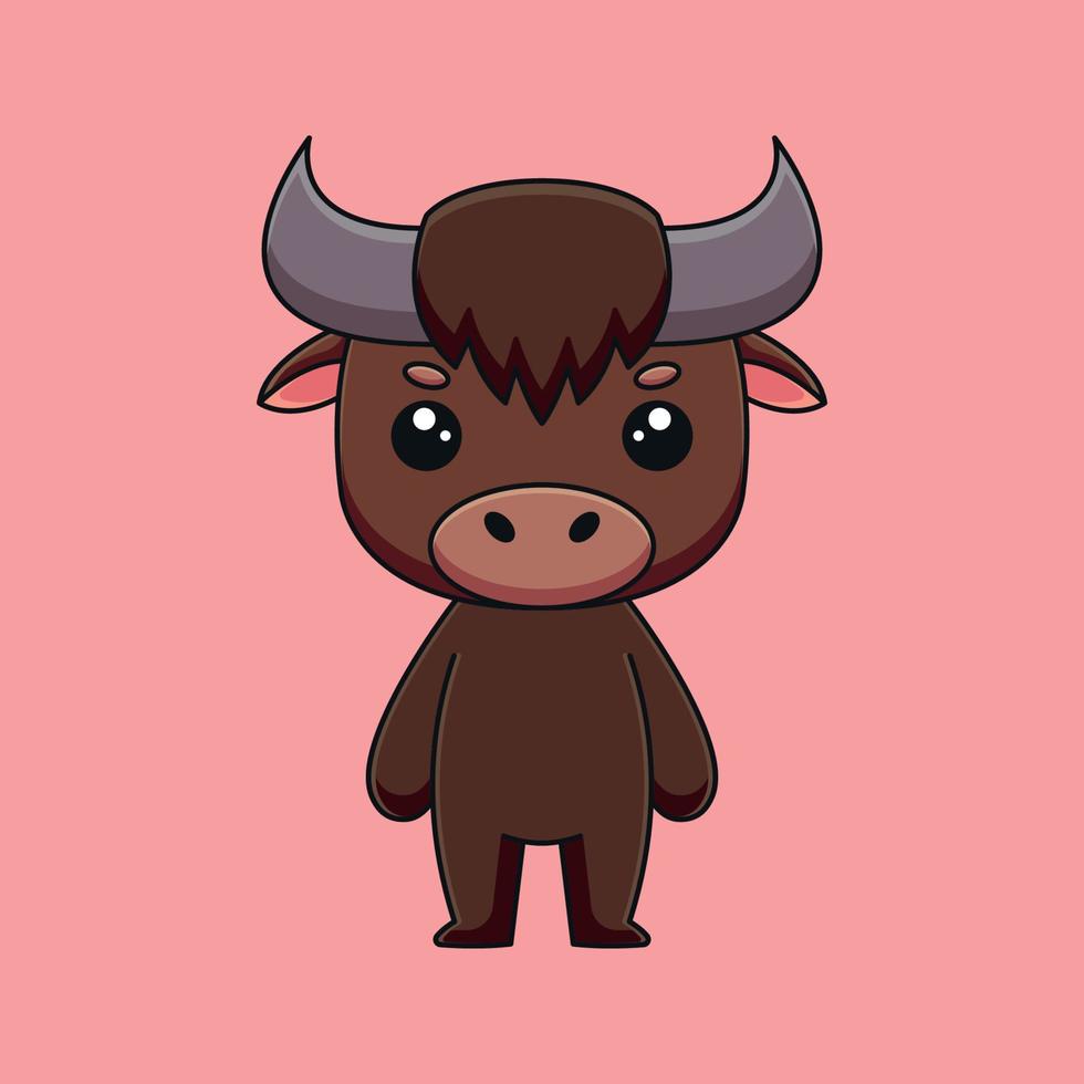 cute buffalo cartoon doodle art hand drawn concept vector kawaii icon illustration