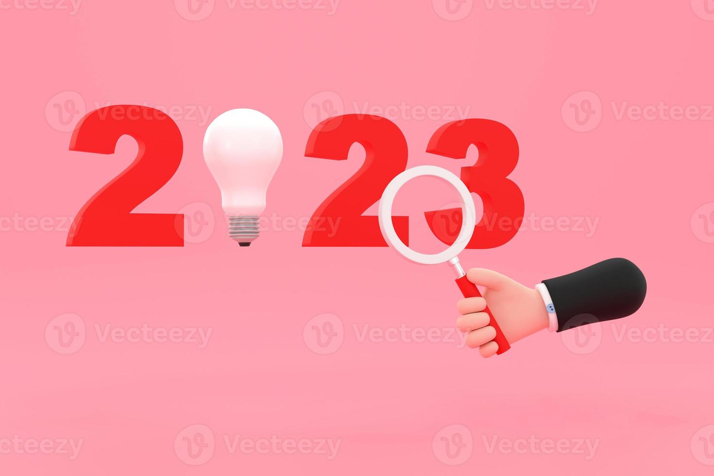 light bulb and magnifying glass. finding or searching ideas concept on new year. photo