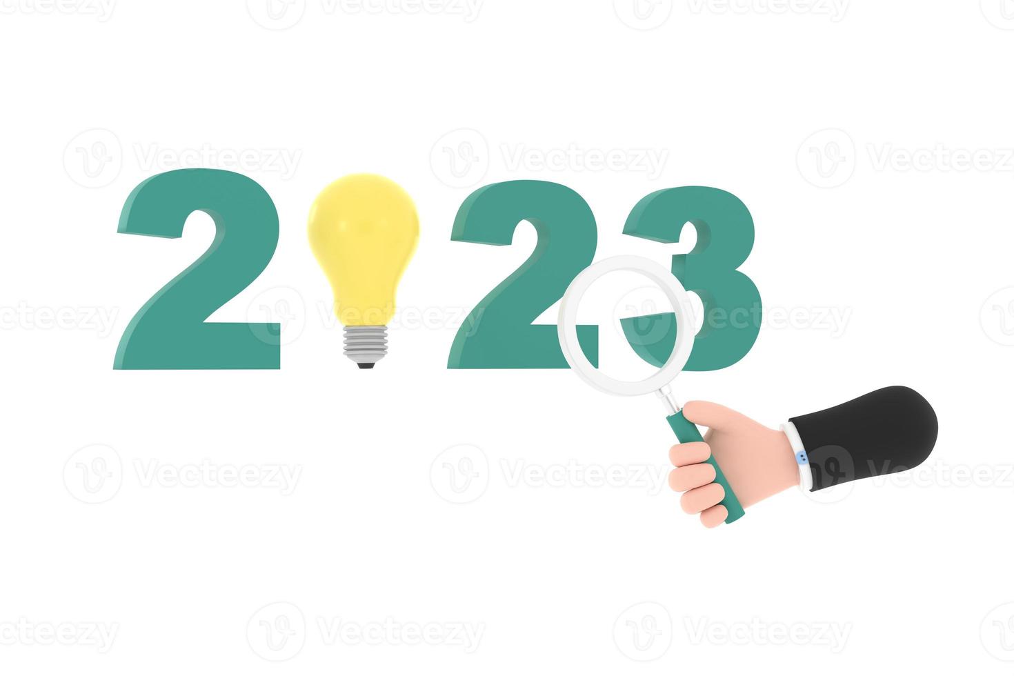 light bulb and magnifying glass. finding or searching ideas concept on new year. photo