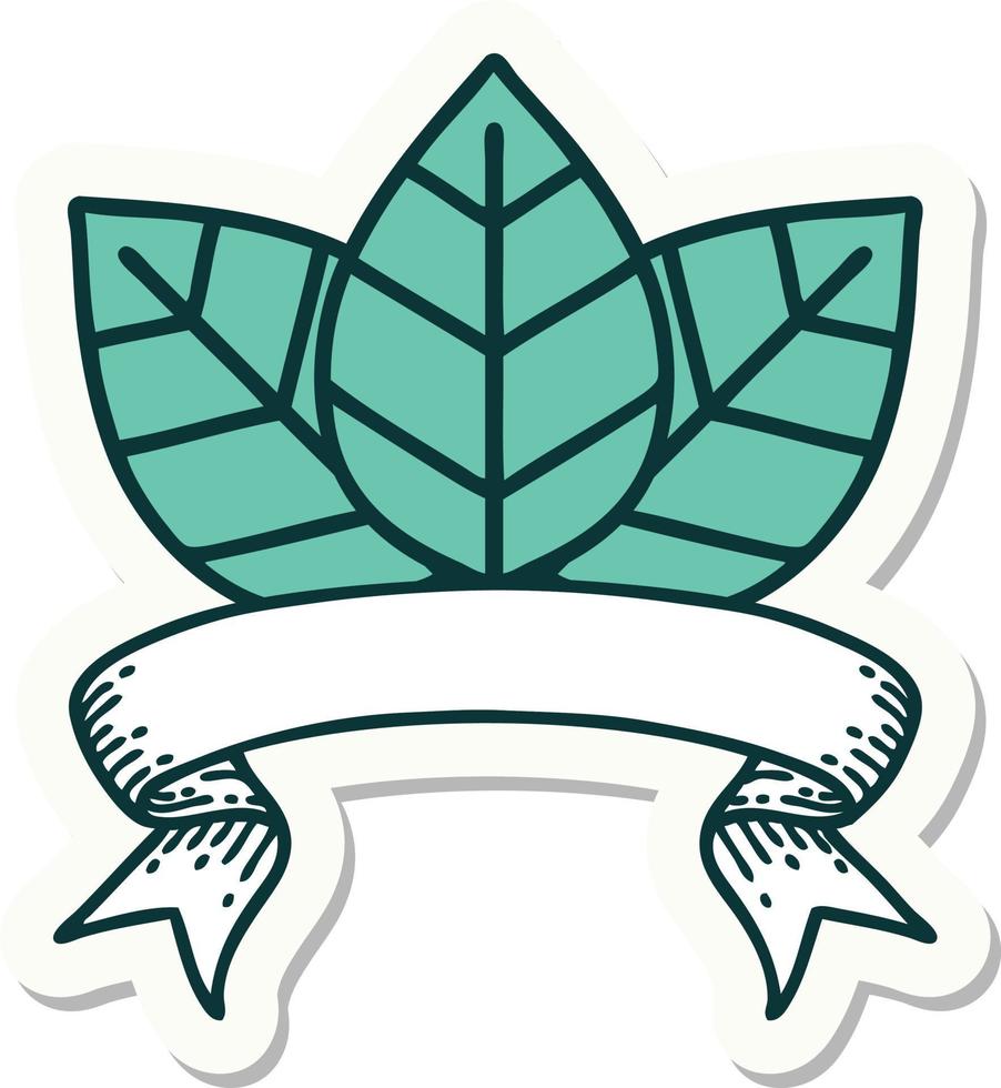 tattoo style sticker with banner of leaf vector