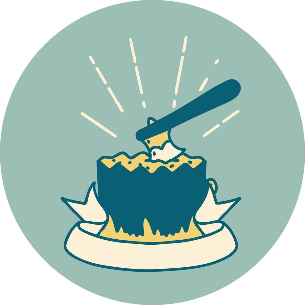 icon of a tattoo style axe in tree stump vector