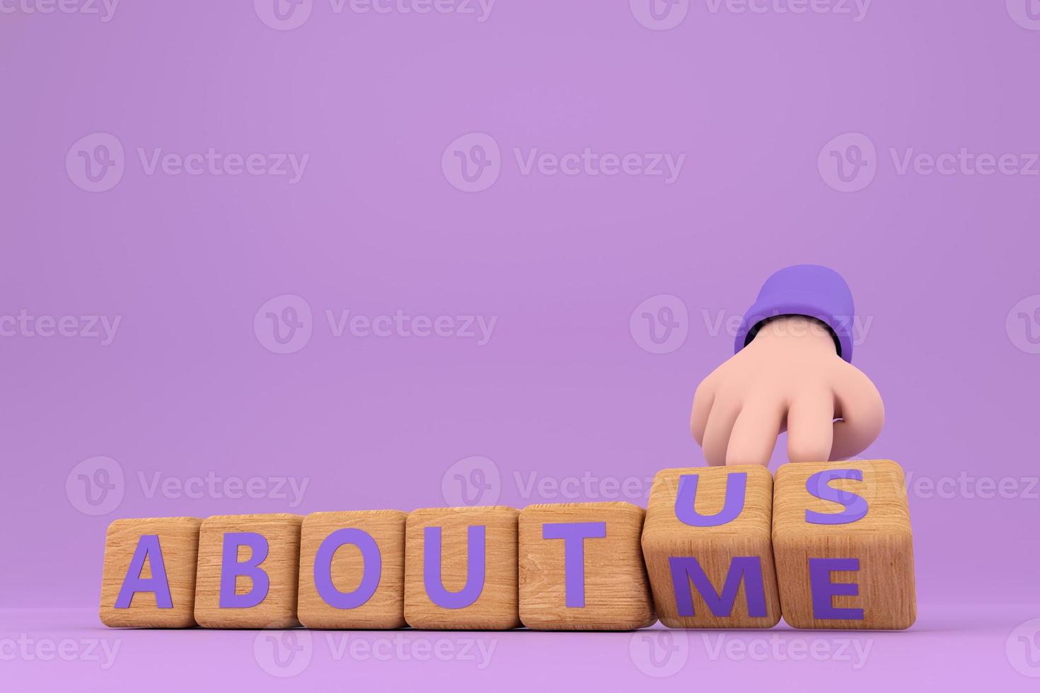Hand turns dice and changes the word about me to about us. photo