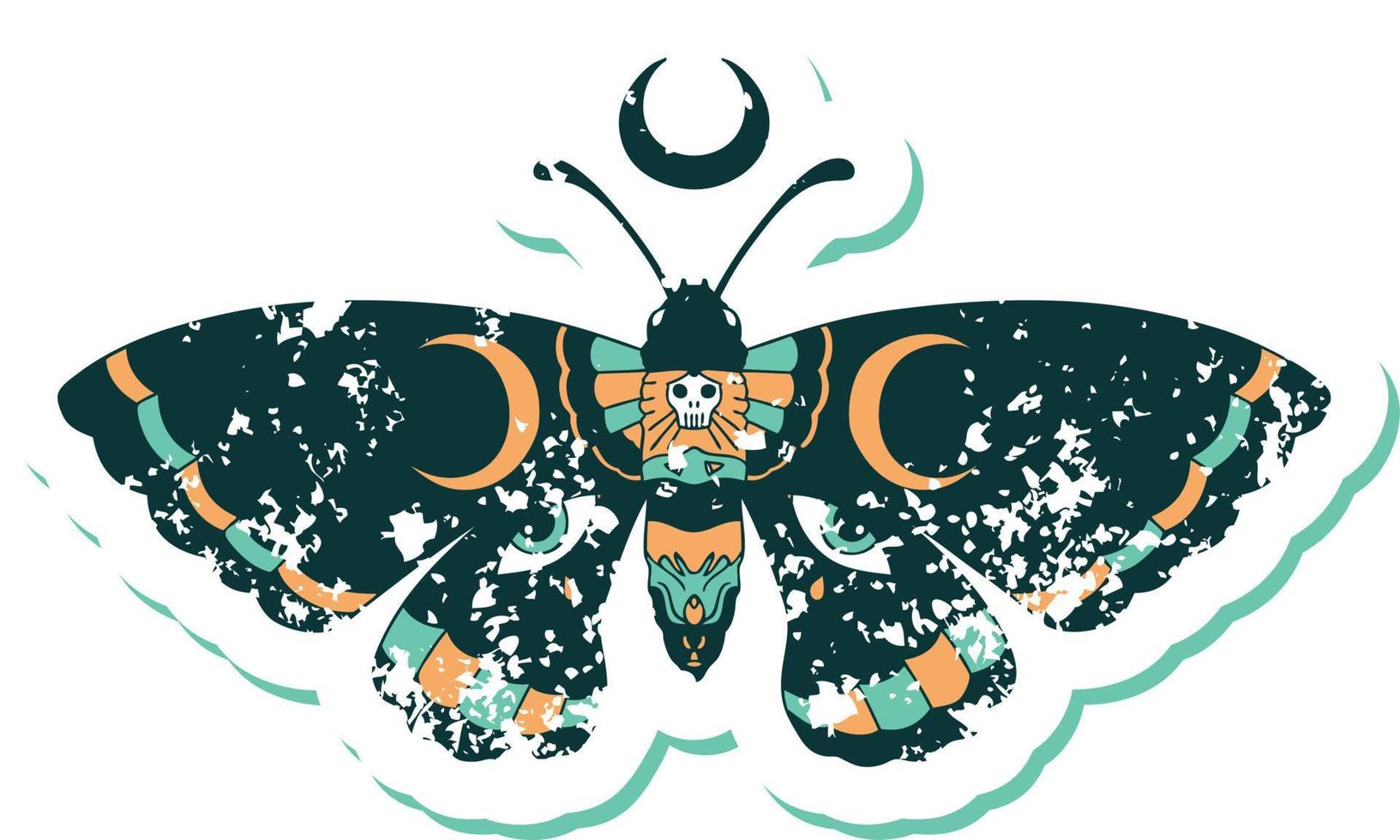 iconic distressed sticker tattoo style image of a moth vector