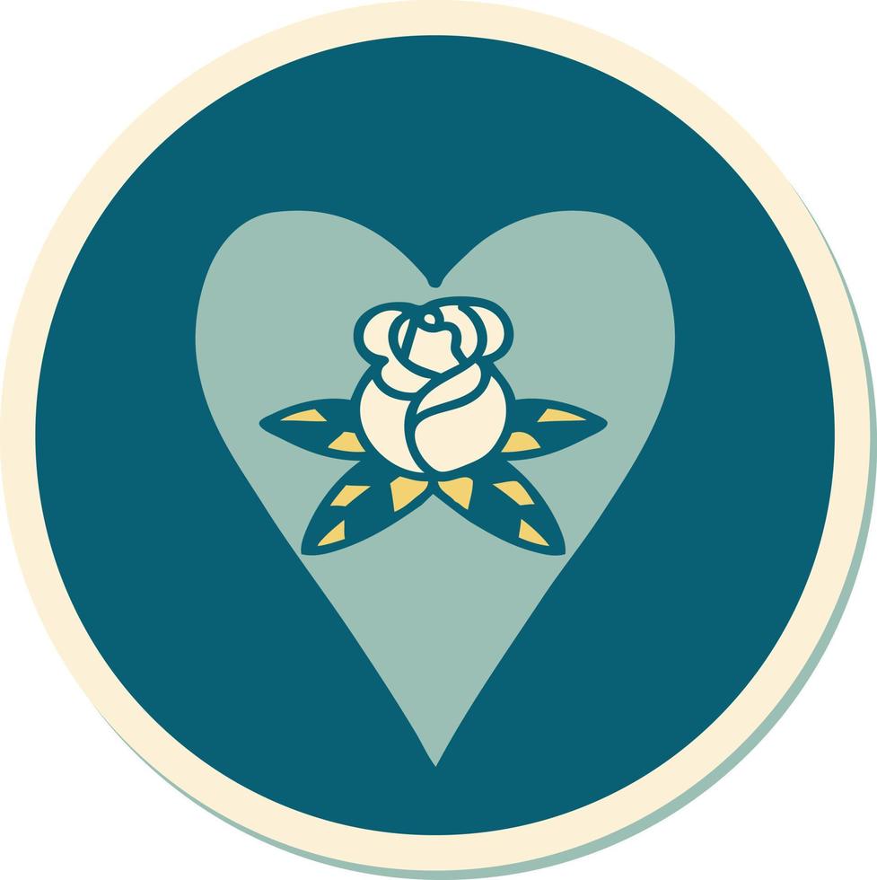 sticker of tattoo in traditional style of a heart and flowers vector