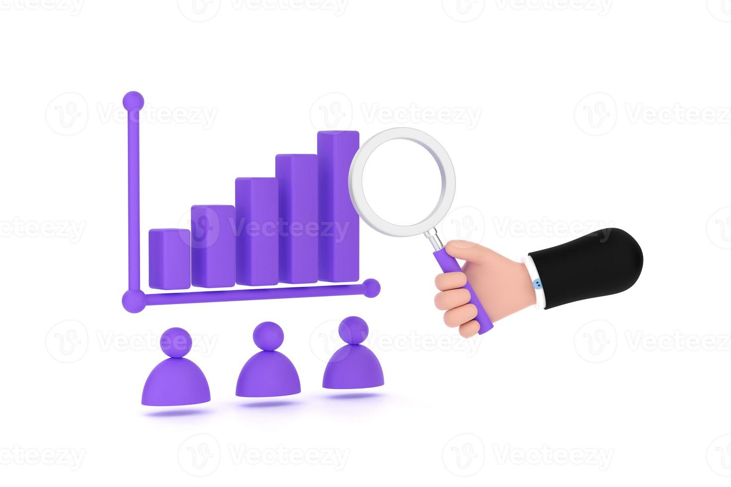 lupa y hombre de negocios y pictograma de gráfico de capacidad foto