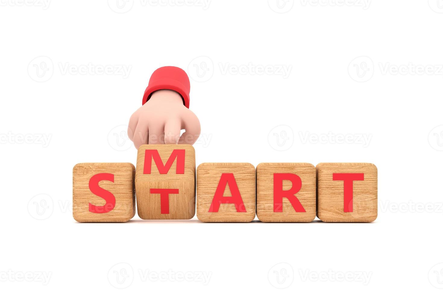 Hand turns dice and changes the word smart to start. photo