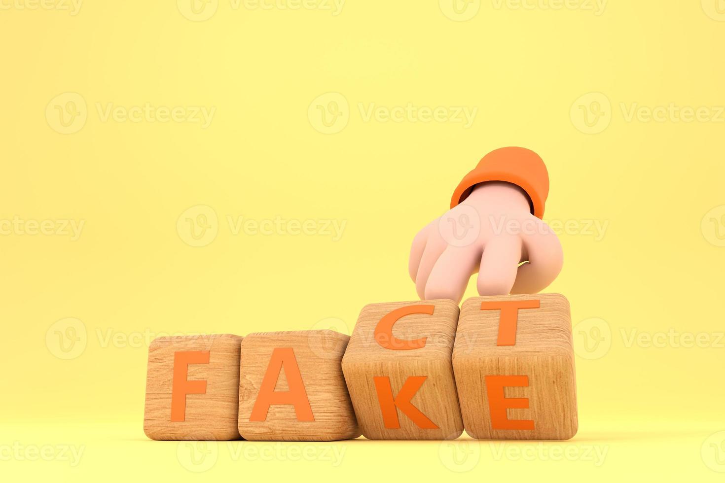 Hand turns dice and changes the word fake to fact. photo