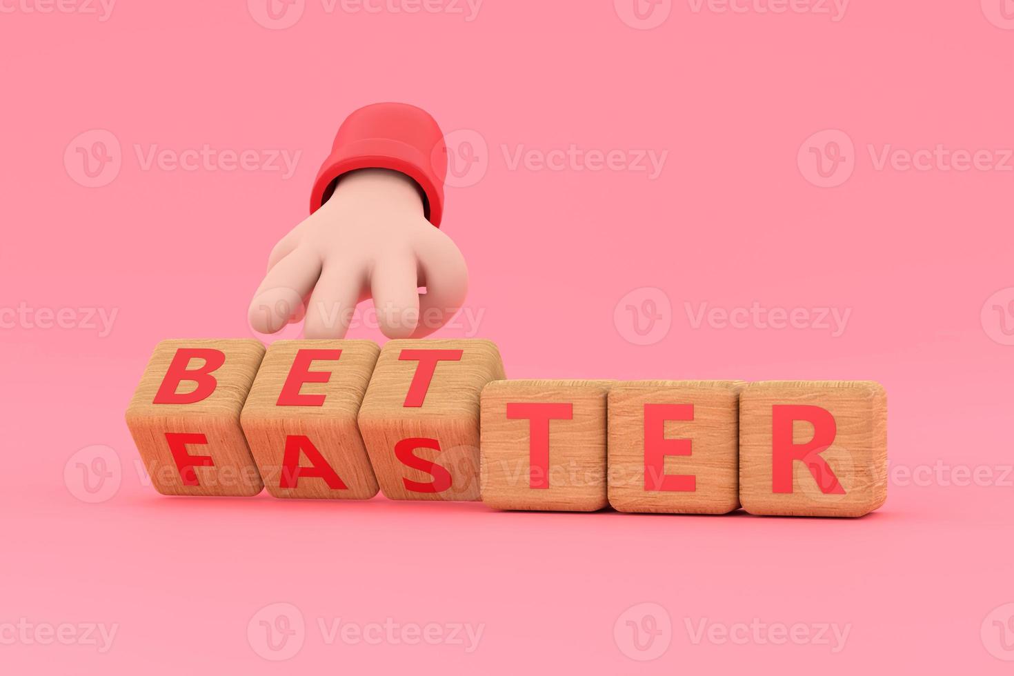 Hand turns dice and changes the word better to faster. photo