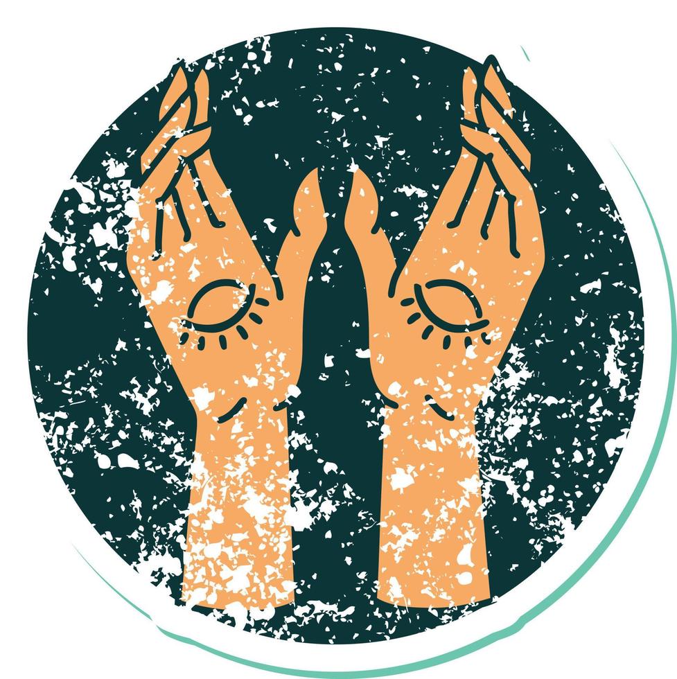 iconic distressed sticker tattoo style image of mystic hands vector