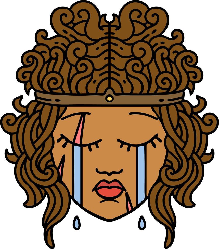 Retro Tattoo Style crying human barbarian vector