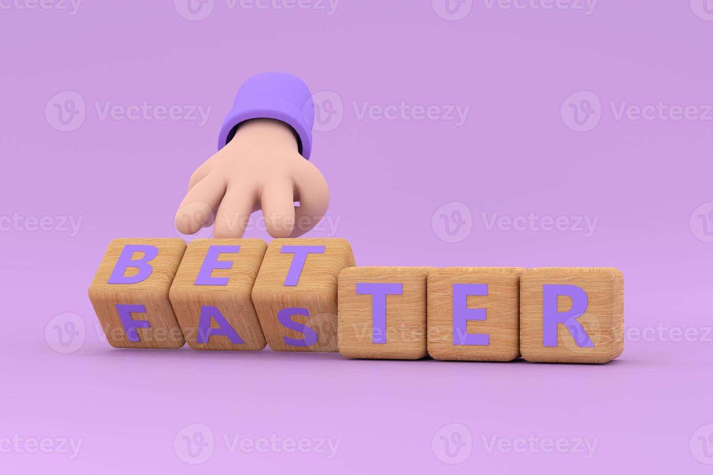 Hand turns dice and changes the word better to faster. photo