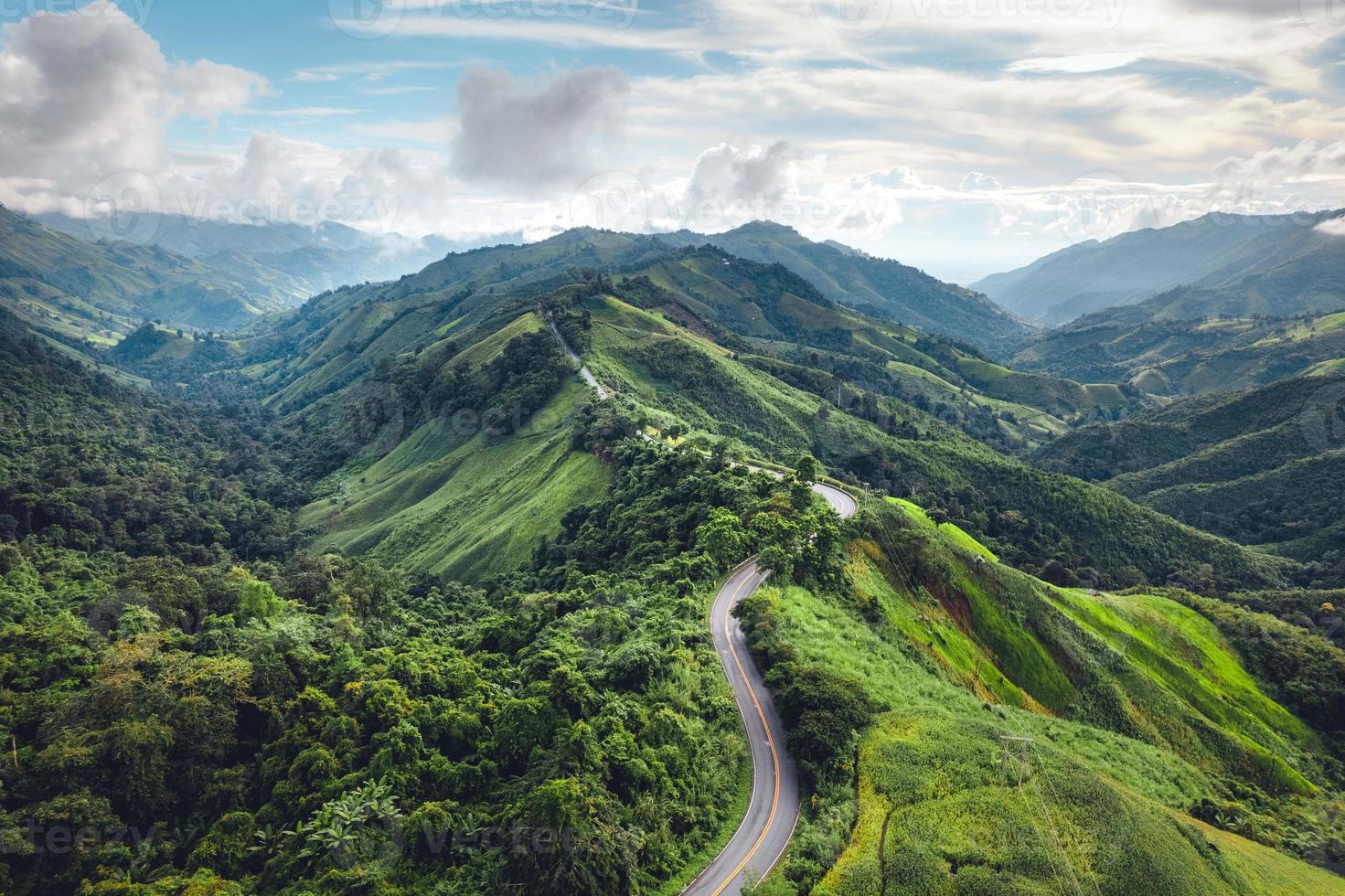 High angle view mountain and road,nan thailand photo