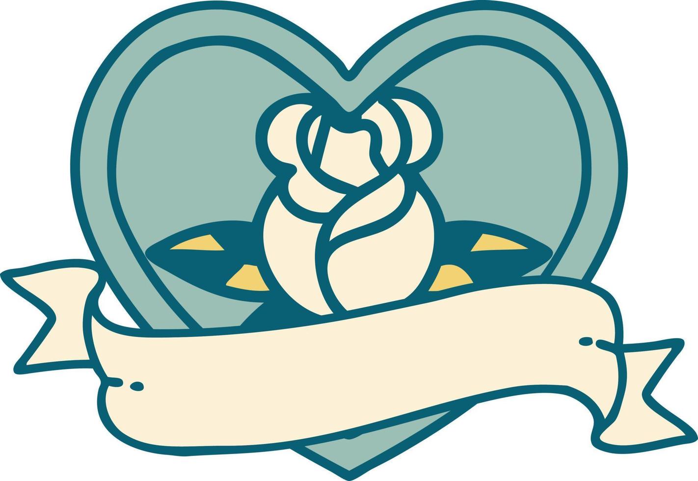 imagen icónica de estilo tatuaje de una rosa de corazón y pancarta vector