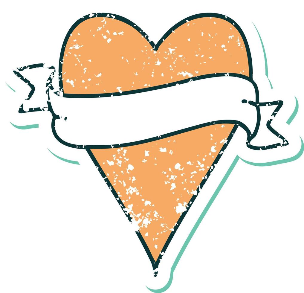 iconic distressed sticker tattoo style image of a heart and banner vector