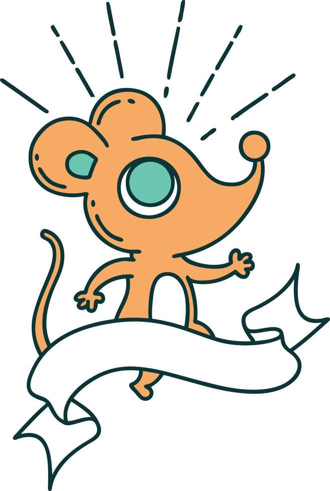 scroll banner with tattoo style mouse character vector