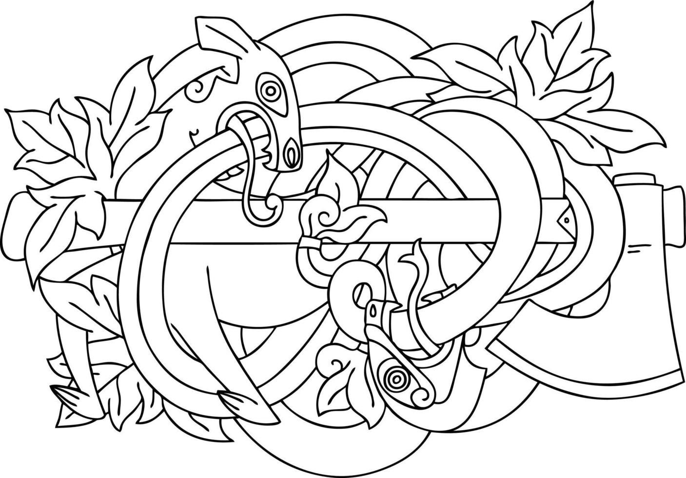 tattoo in black line style of medieval carving vector