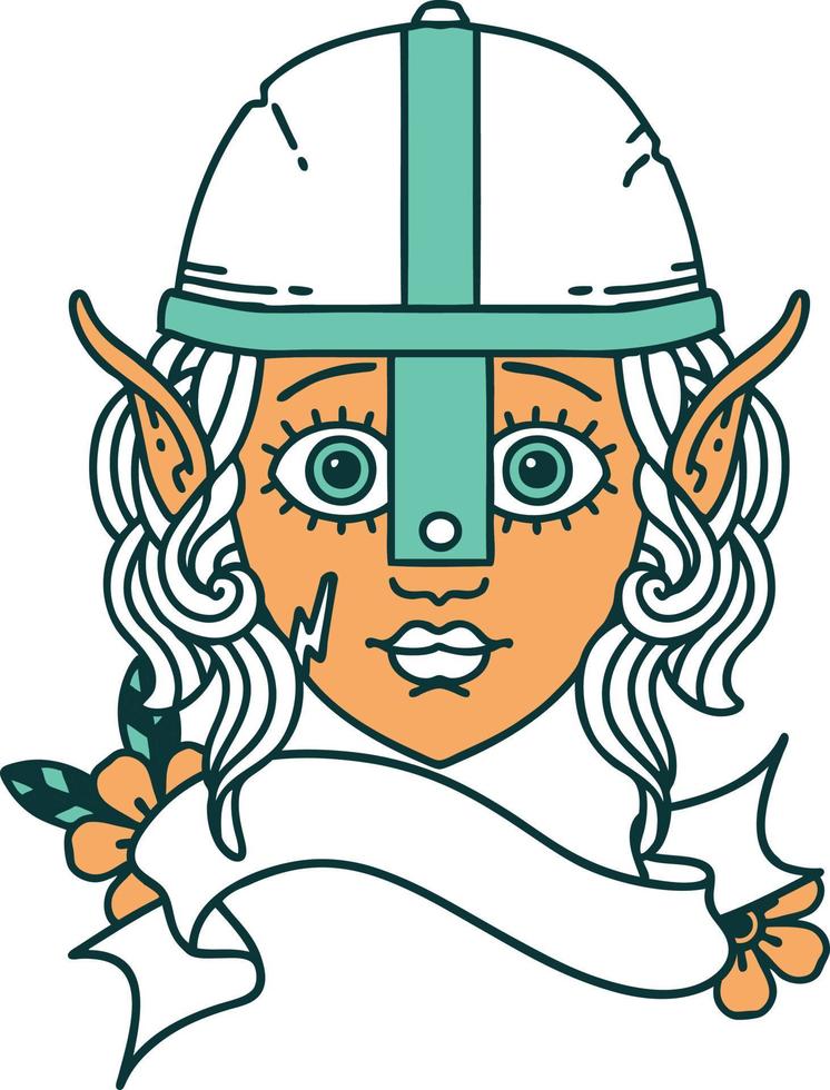 Retro Tattoo Style elf fighter character face vector