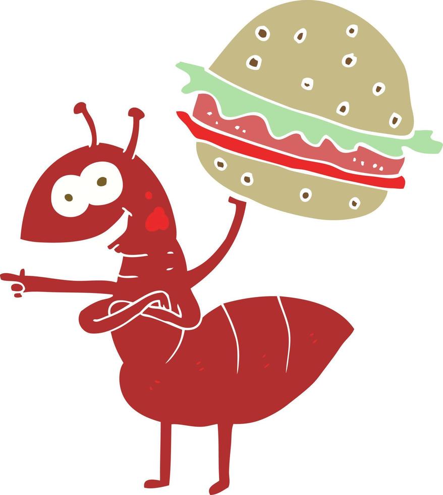 flat color illustration of ant carrying food vector