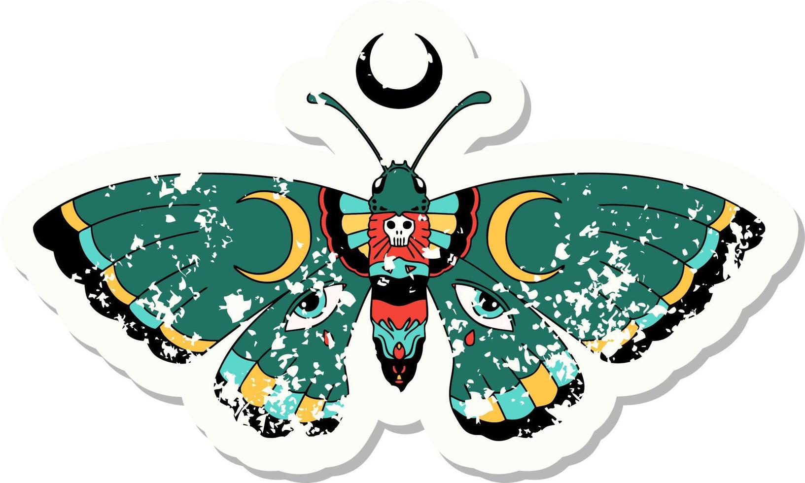 distressed sticker tattoo in traditional style of a moth vector