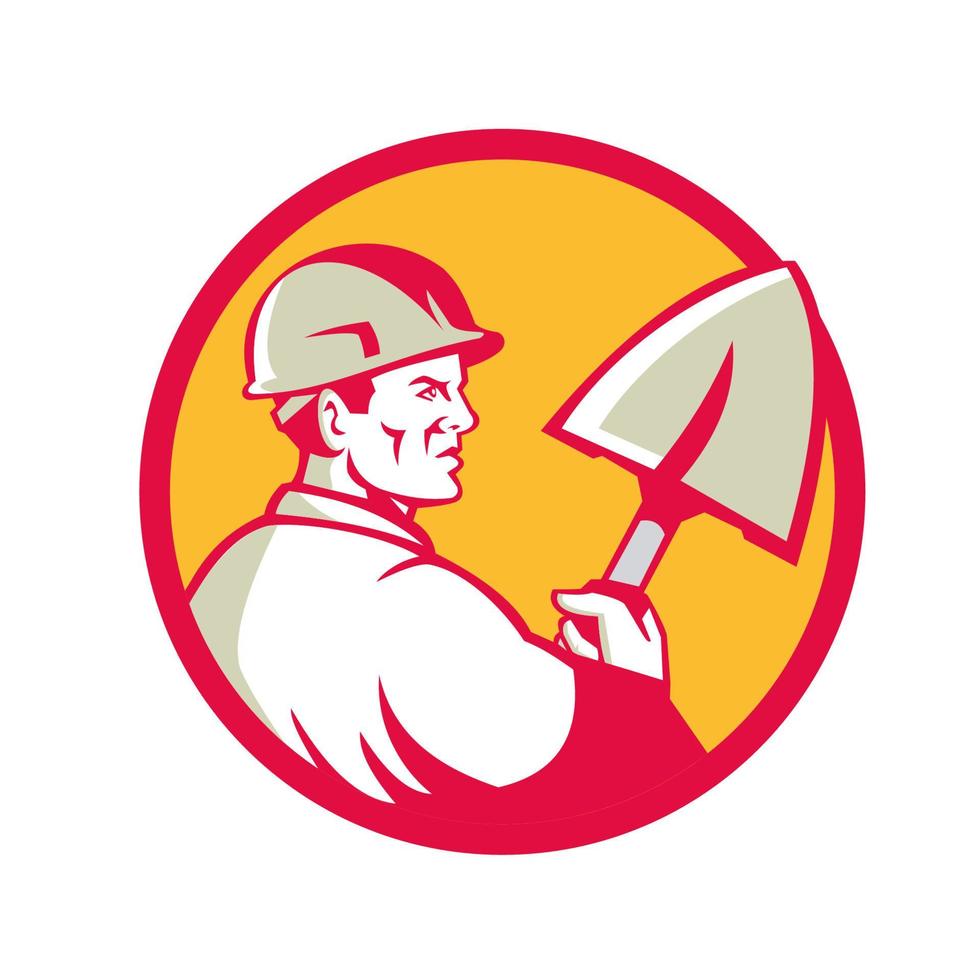 Construction Worker Spade Circle Retro vector