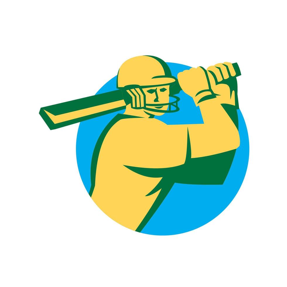 Cricket Player Batsman Batting Circle Retro vector