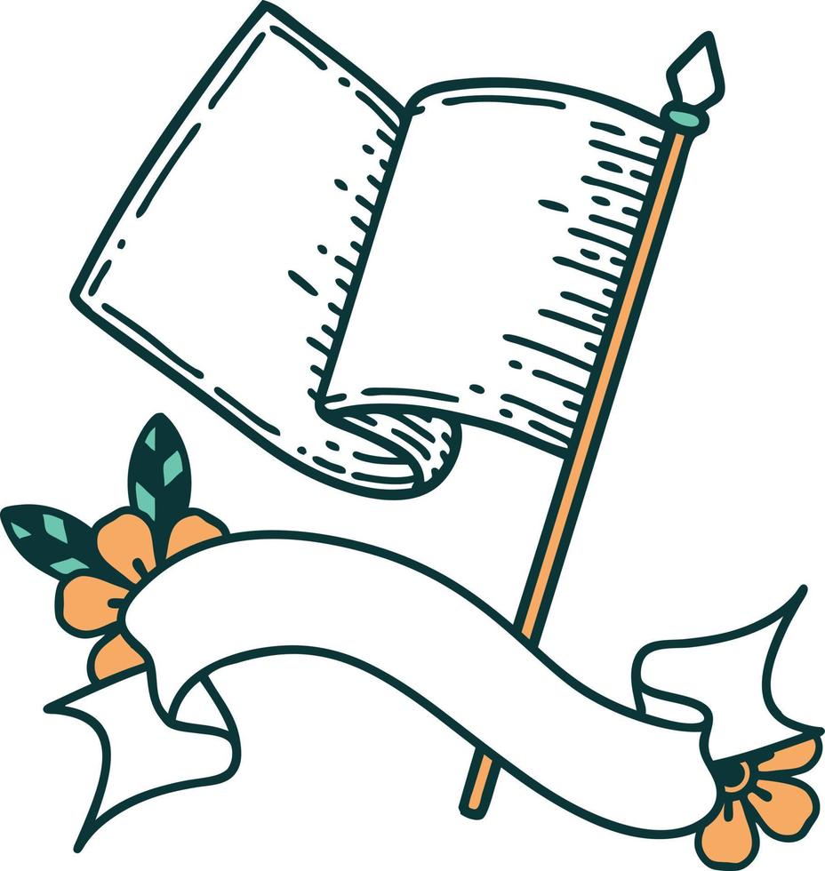 traditional tattoo with banner of a white flag vector