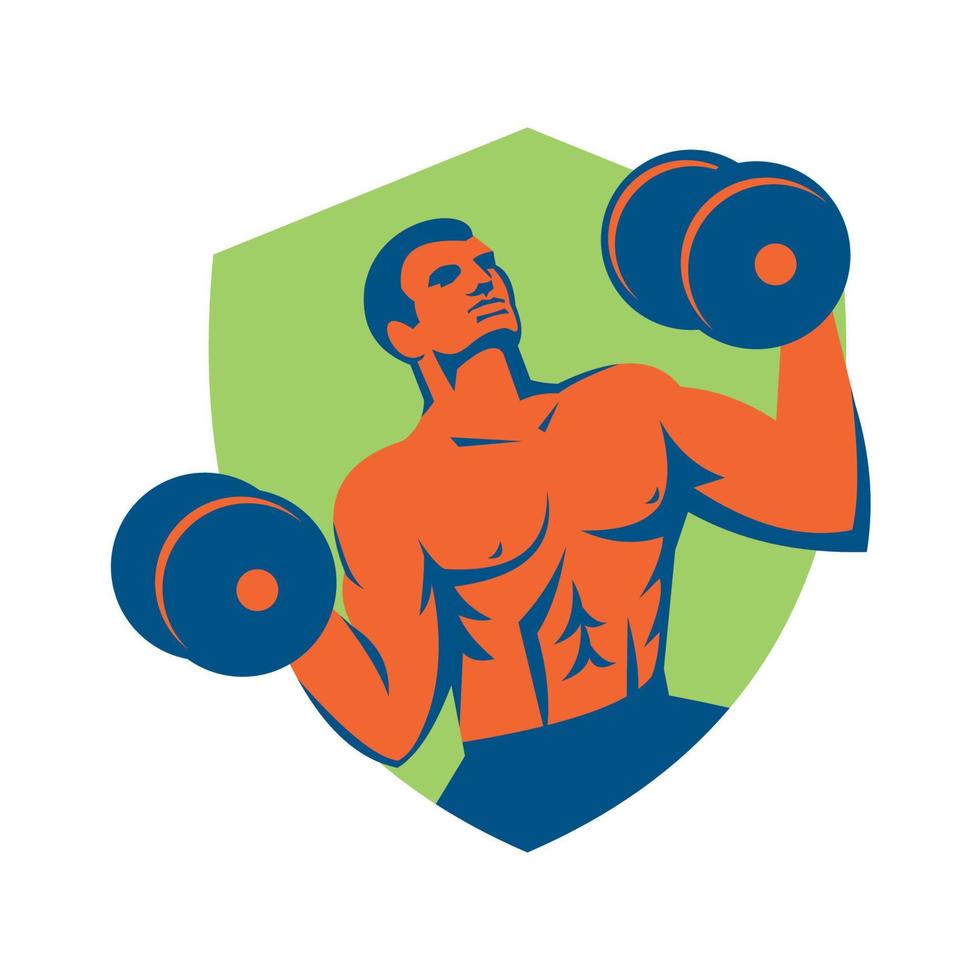 hombre fuerte crossfit levantando pesas escudo retro 12057676 Vector en  Vecteezy