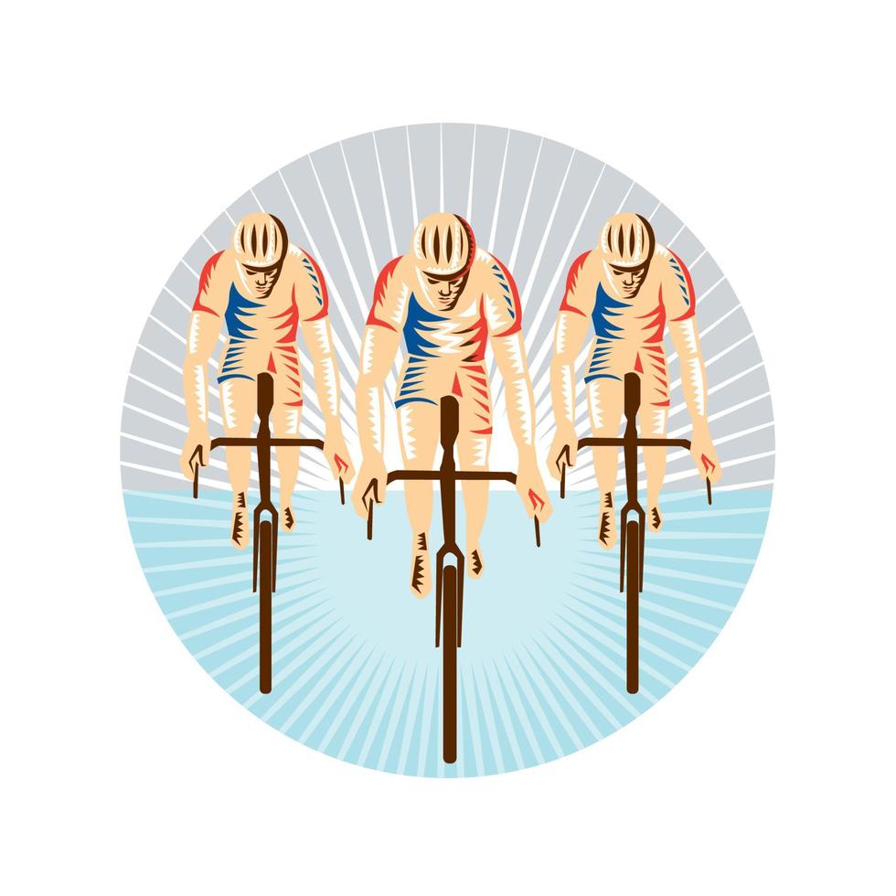ciclista equitación bicicleta ciclismo círculo xilografía vector
