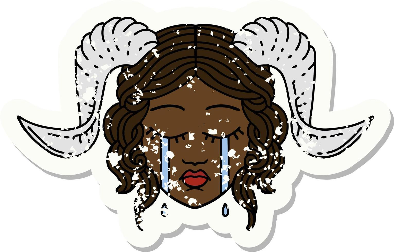 Retro Tattoo Style crying tiefling face vector