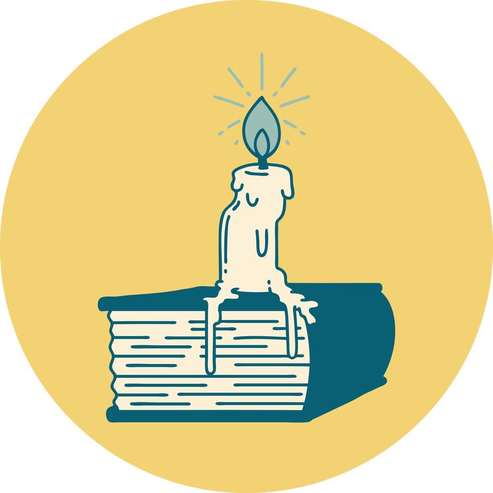 icon of a tattoo style candle melting on book vector