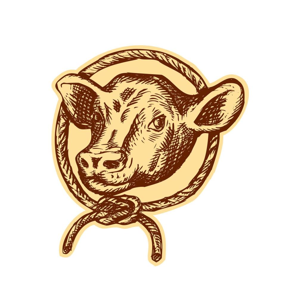 Cow Bull Head Rope Circle Etching vector