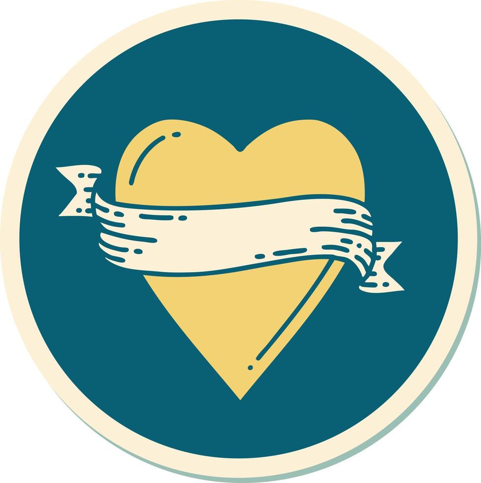 sticker of tattoo in traditional style of a heart and banner vector