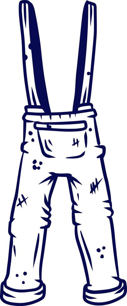 Overalls for the worker. Denim Clothing with pockets. The gardener and farmer element. Drawn cartoon illustration vector