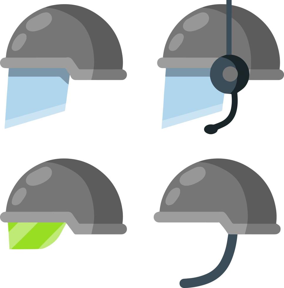 Protection of the human head. Microphone and green night vision goggles. Flat cartoon vector