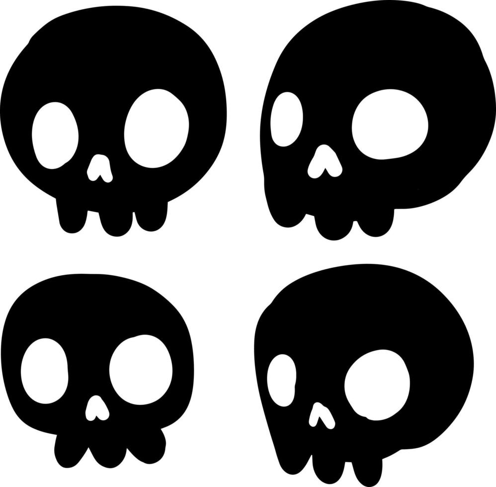 Set of funny skulls. White human bones. scary element of Halloween. Death head. Cartoon flat illusration vector