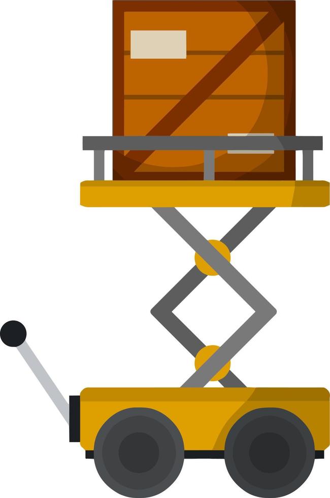 Lift on wheels. Warehouse cart. Storage element. Wooden box and crate. Cartoon flat illustration vector