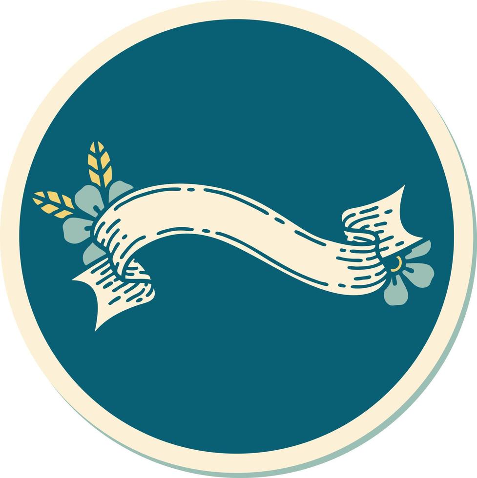 sticker of tattoo in traditional style of a banner and flowers vector