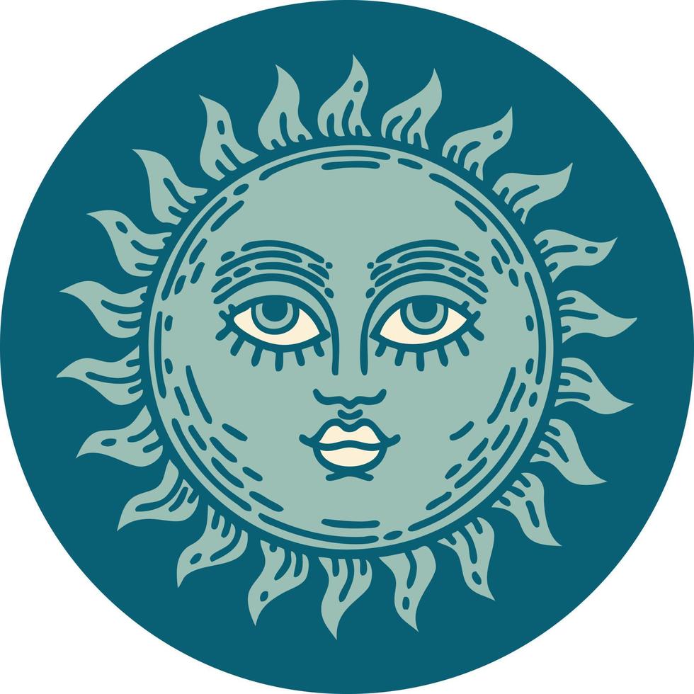 iconic tattoo style image of a sun with face vector