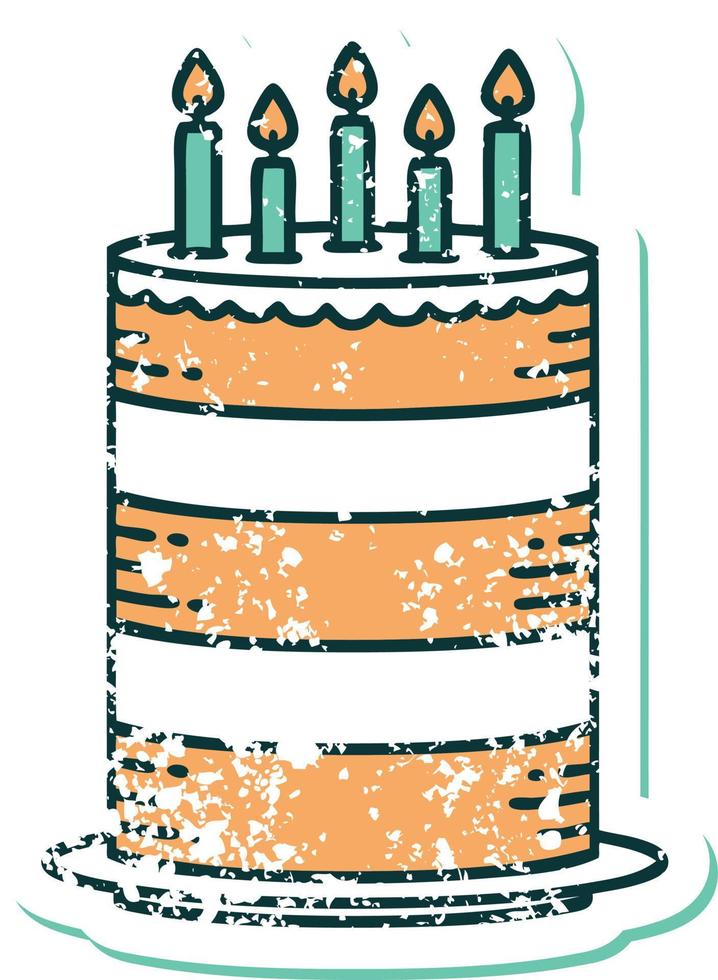 iconic distressed sticker tattoo style image of a birthday cake vector