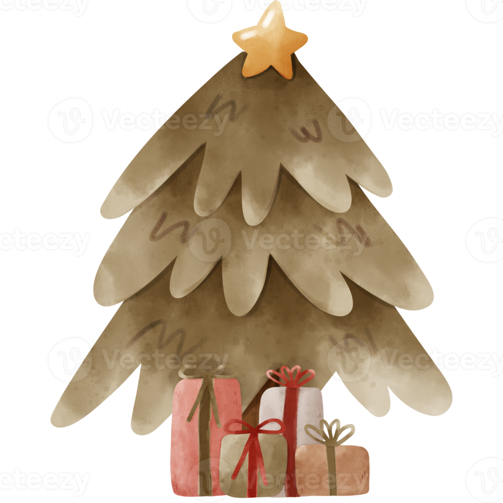 Watercolor Christmas Tree and gifts png