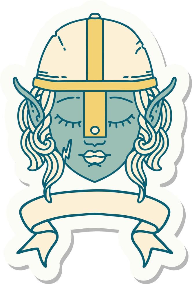 sticker of a elf fighter character face with banner vector
