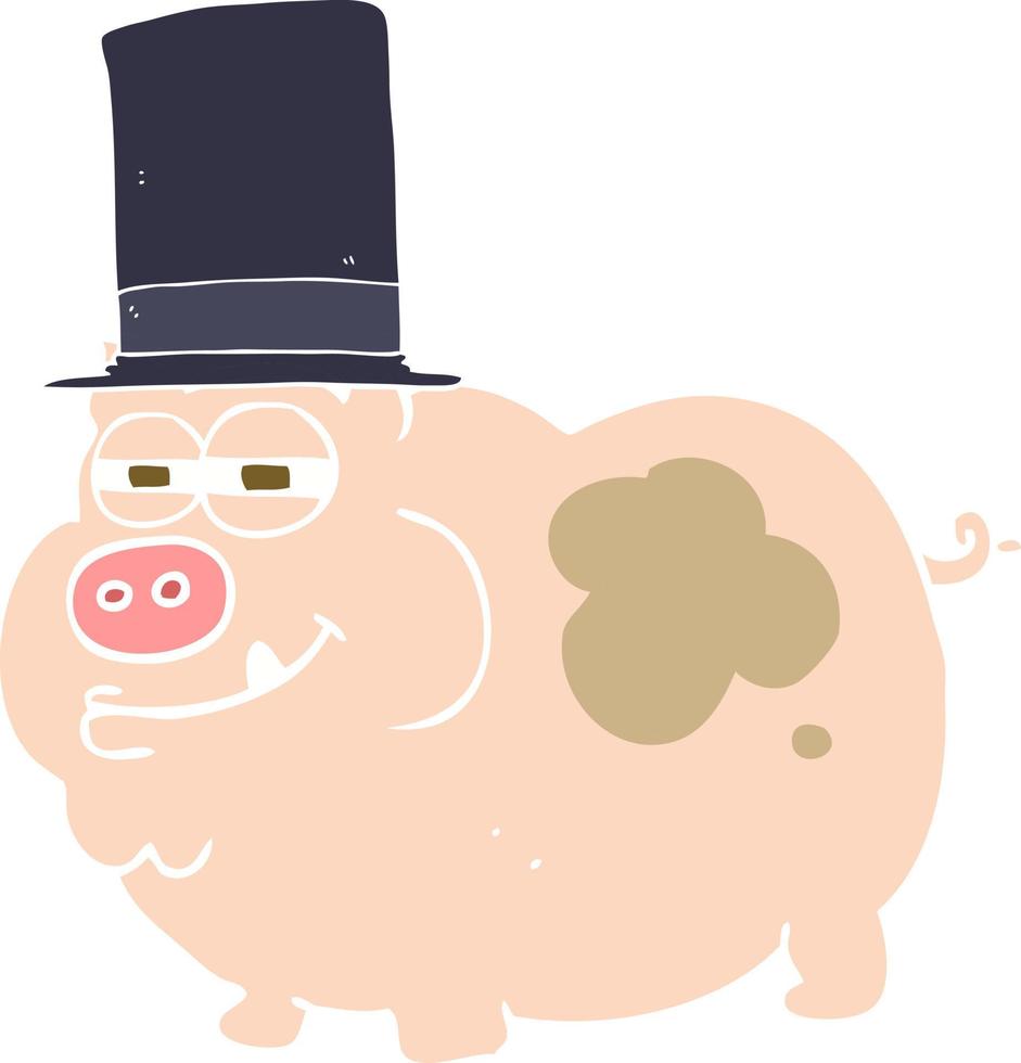 flat color illustration of rich pig vector