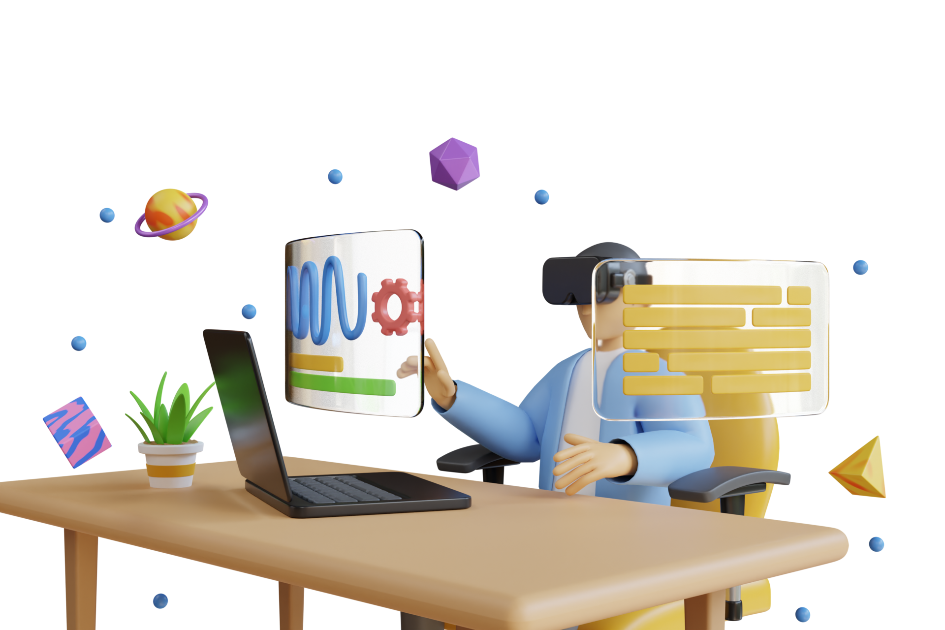 3D The business man wear VR glasses conference technology metaverse