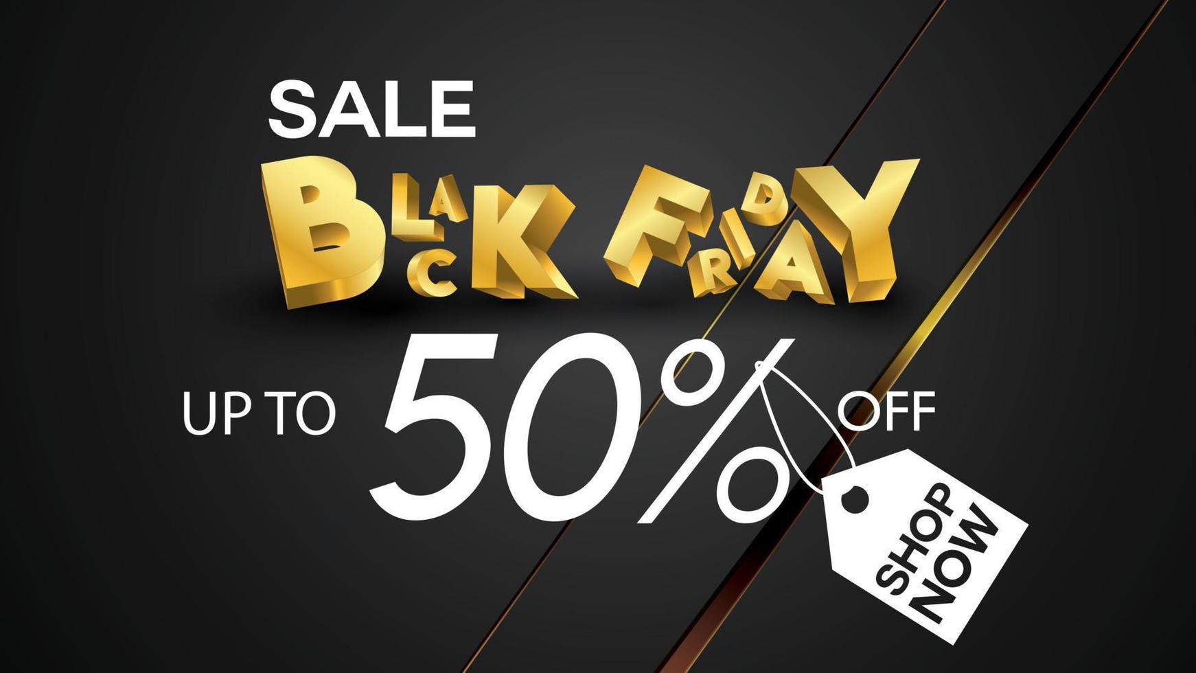 Black friday sale banner layout design background black and gold 50percent discount offer vector