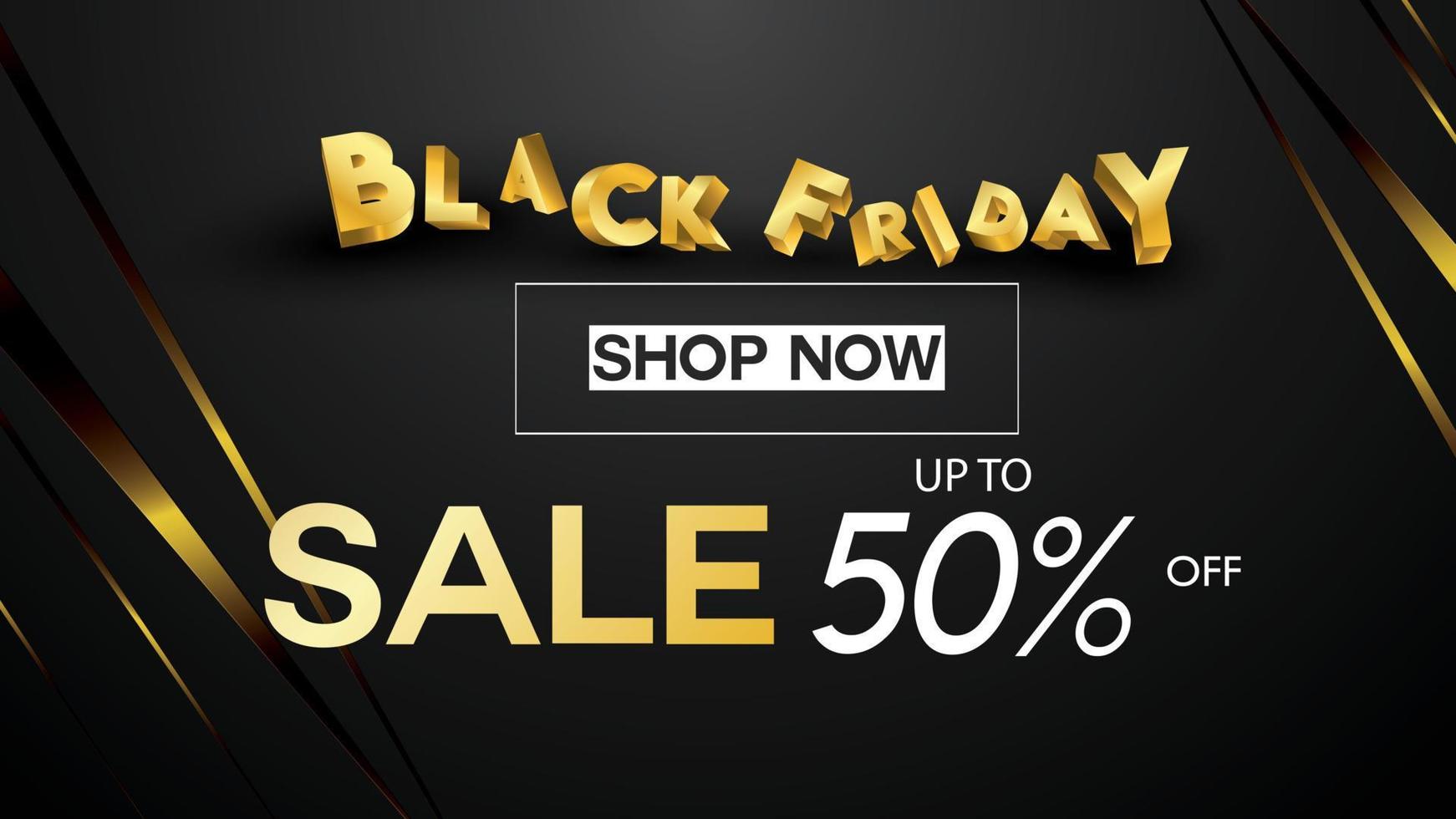 Black friday sale banner layout design background black and gold 50percent discount offer vector
