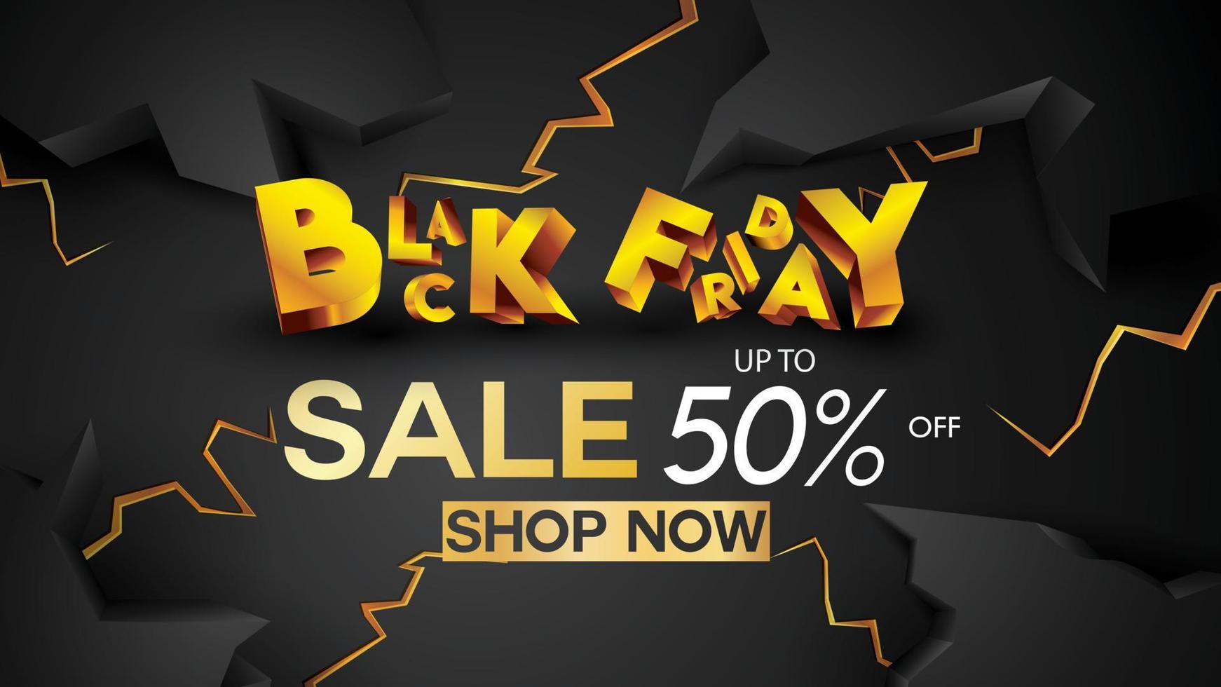 Black friday sale banner layout design background black and gold 50percent discount offer vector