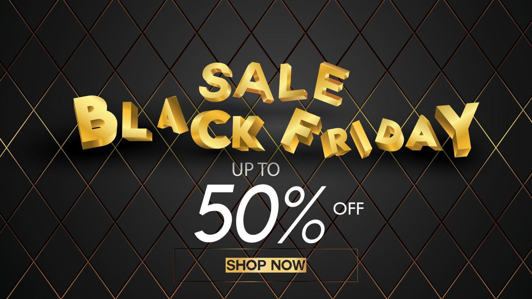 Black friday sale banner layout design background black and gold 50percent discount offer vector