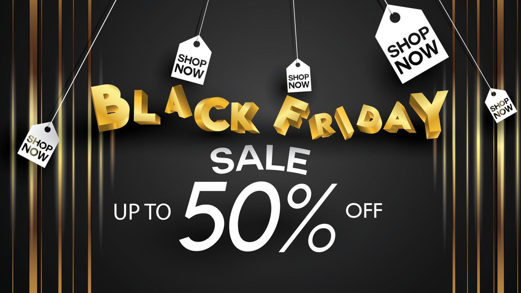 Black friday sale banner background black and gold 50 percent discount offer vector