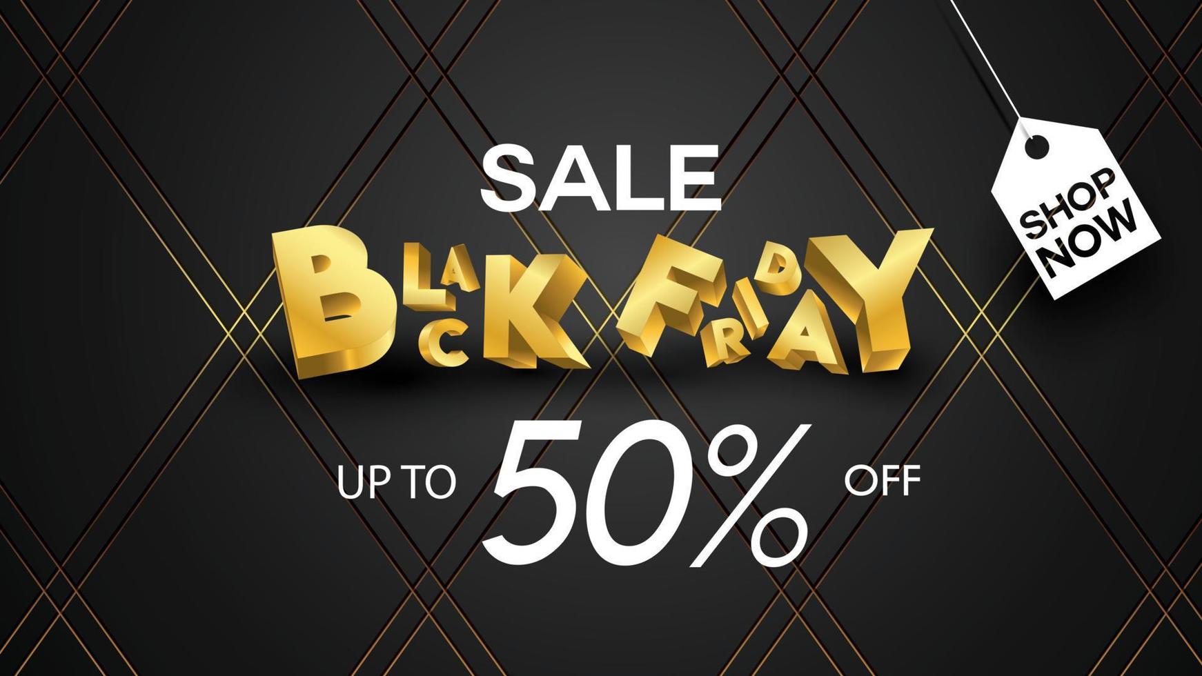 Black friday sale banner background black and gold 50 percent discount offer vector